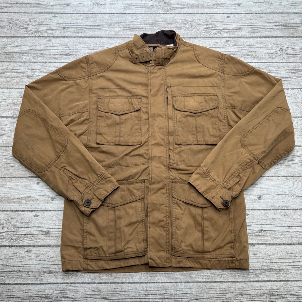 Y2K Gap Field Jacket Men's Medium Brown Canvas Plaid Lined Utility Chore Coat